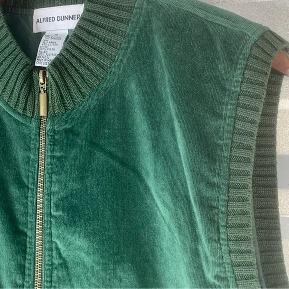 Alfred Dunner Corduroy Retro Velour Green Zip Sweater Vest Vintage Women's Sz 16 - Picture 3 of 7
